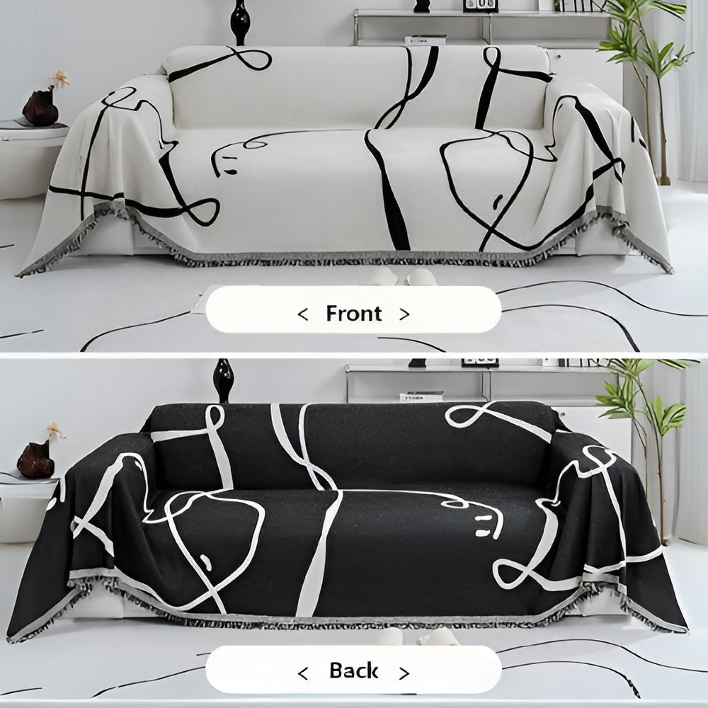 Abstract Line Reversible Chenille Couch Cover