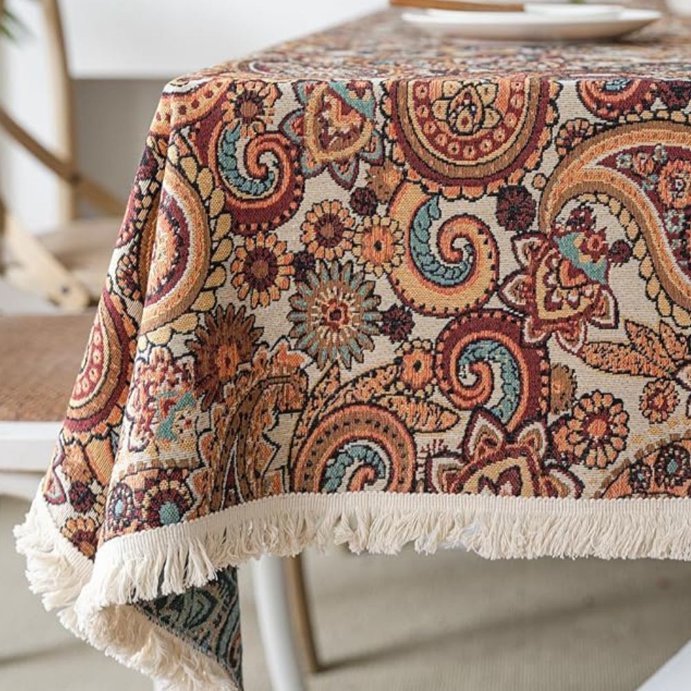 Amber Paisley Tassel Tablecloth