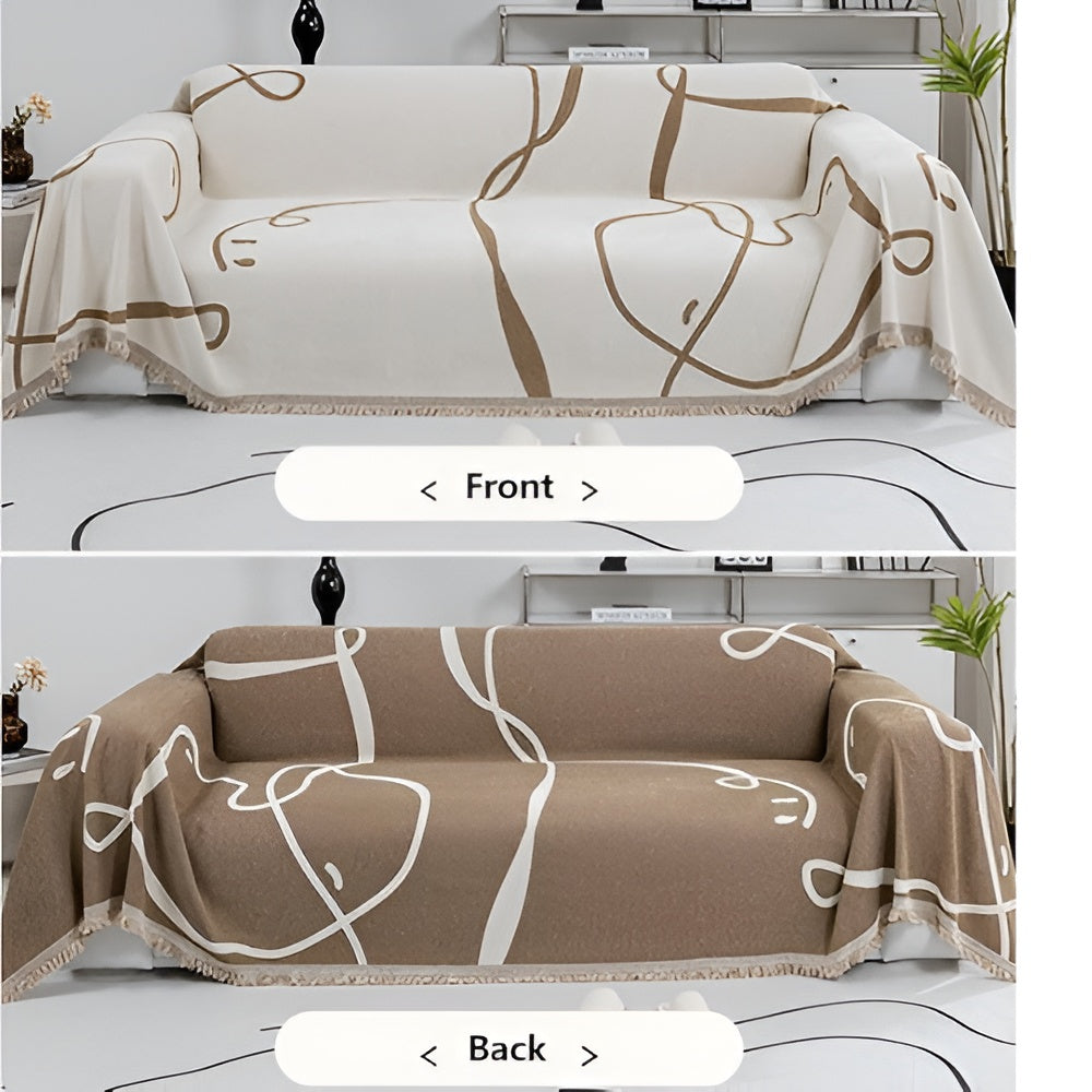 Abstract Line Reversible Chenille Couch Cover