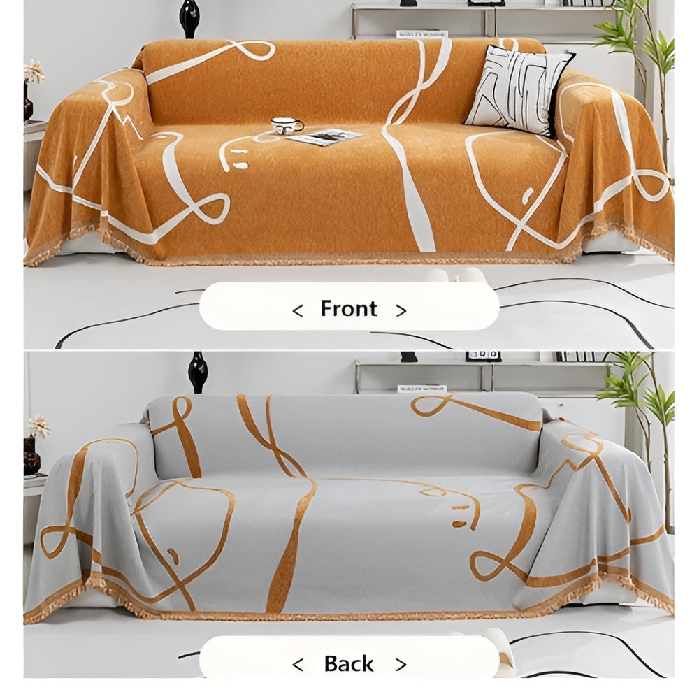 Abstract Line Reversible Chenille Couch Cover