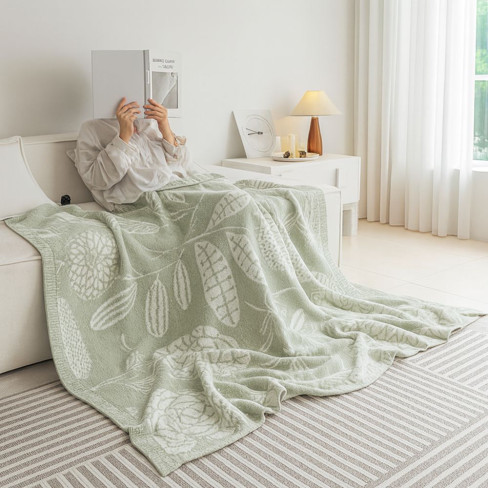 Green Floral Calm Throw Blanket