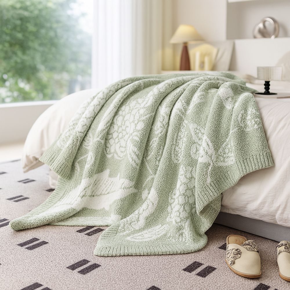Green Floral Calm Throw Blanket