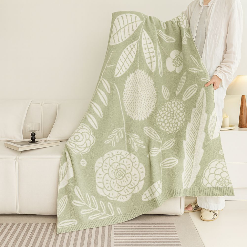 Green Floral Calm Throw Blanket