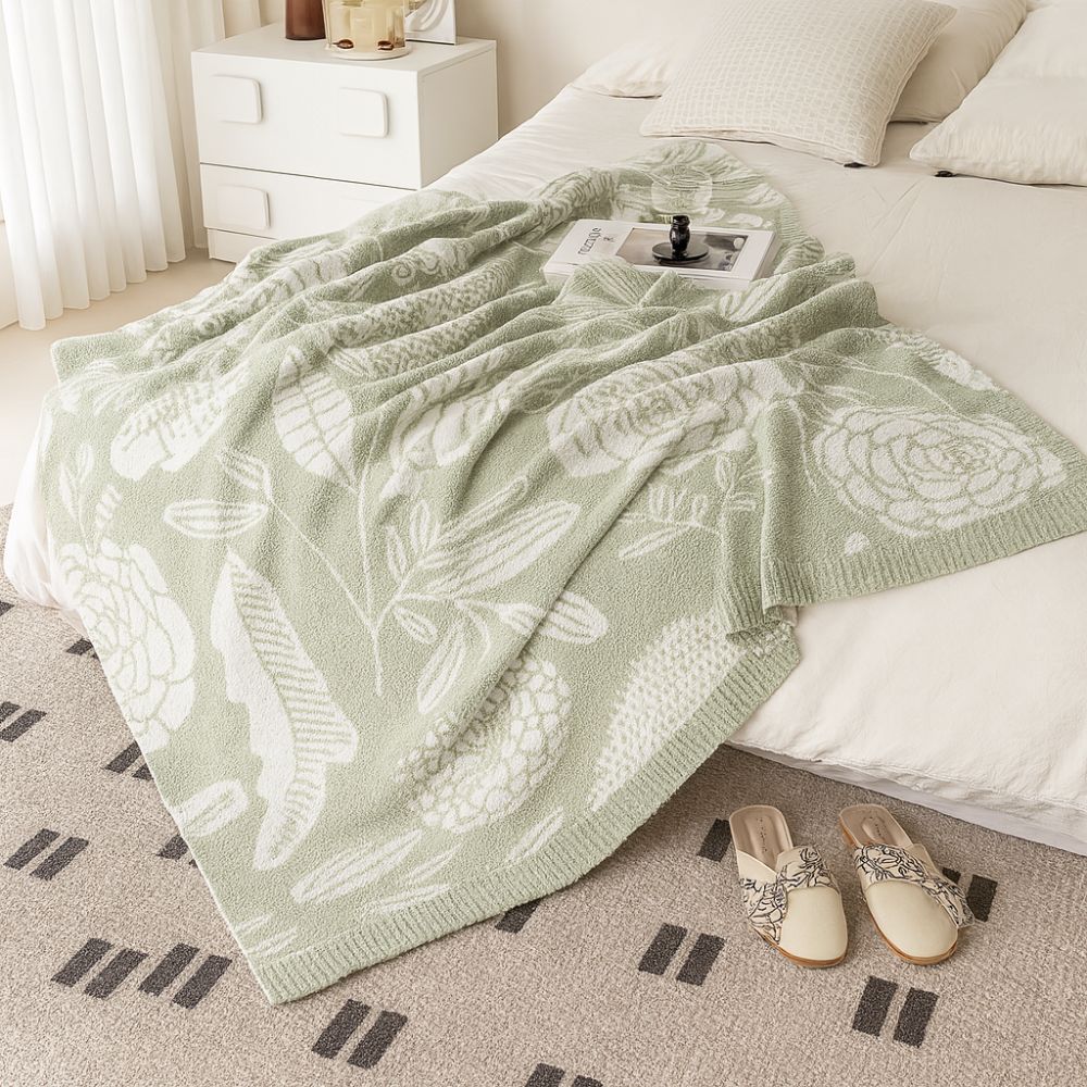 Green Floral Calm Throw Blanket