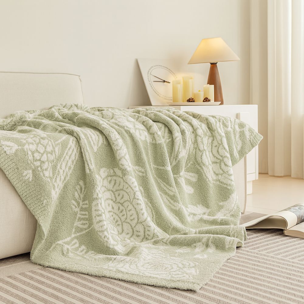 Green Floral Calm Throw Blanket