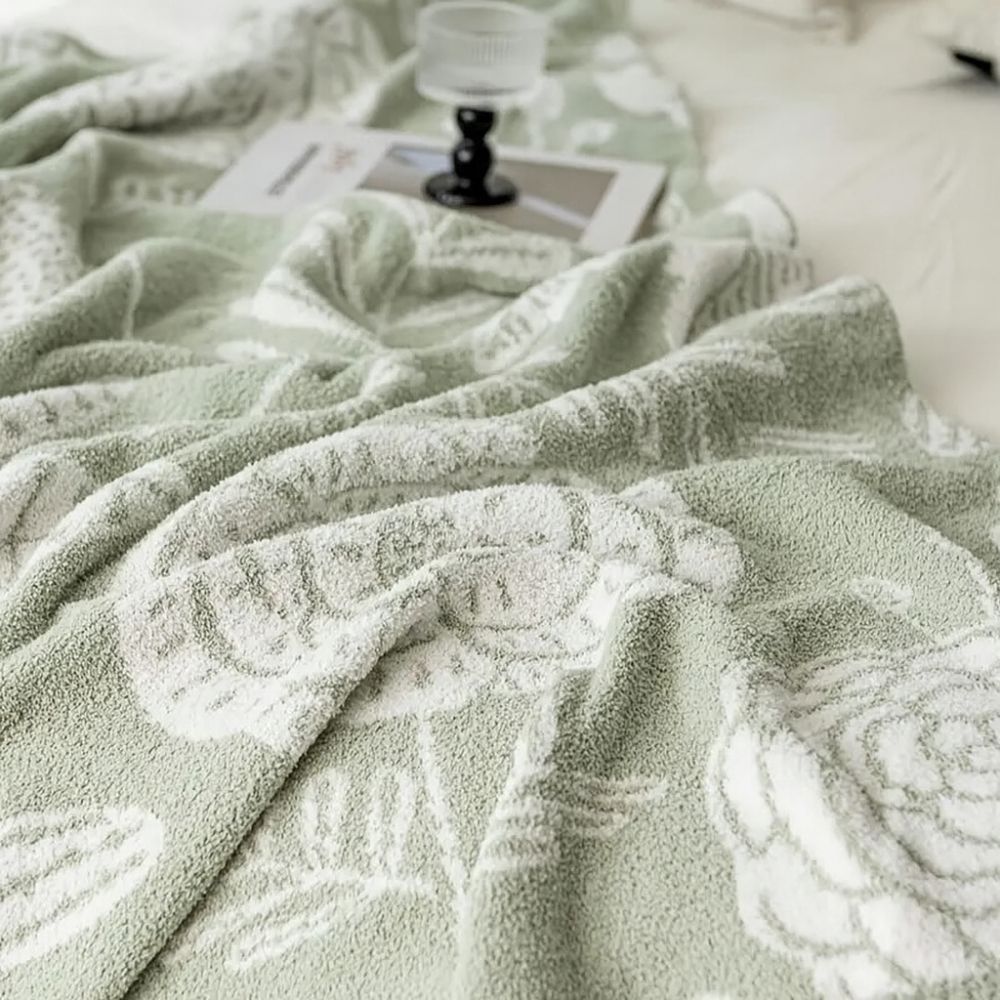 Green Floral Calm Throw Blanket