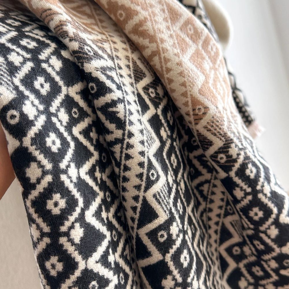 Nordic Pattern Knit Winter Shawl