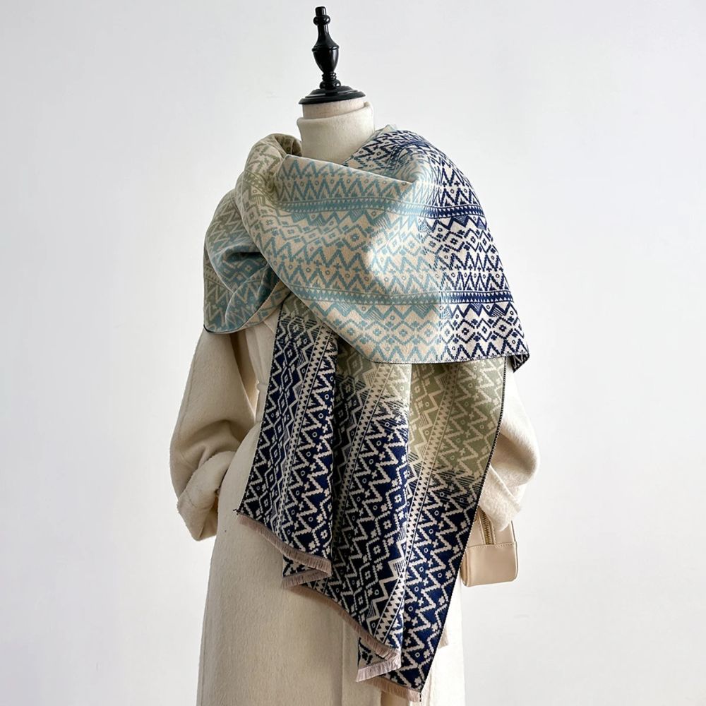 Nordic Pattern Knit Winter Shawl